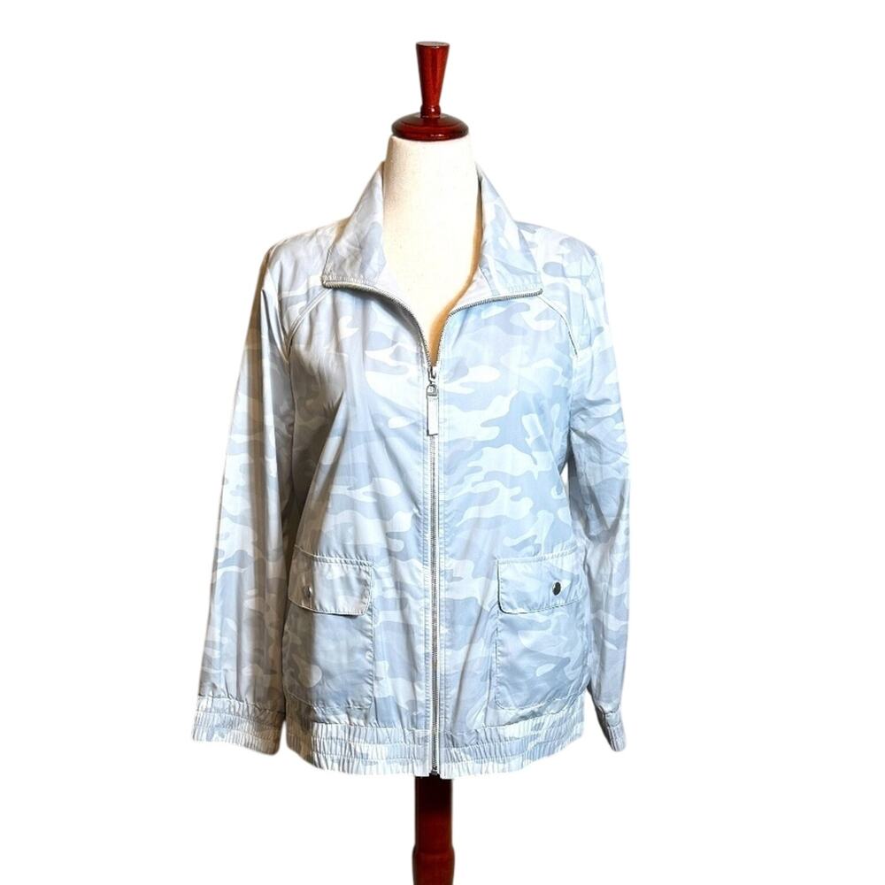 Chico's Zenergy jacket gray & white camo zip up lightweight & pockets Sz 3 US XL